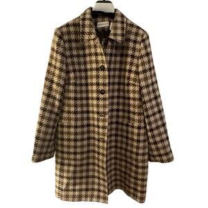 ALFRED DUNNER Vintage Houndstooth Wool Jacket in Cream and Brown, Size 14